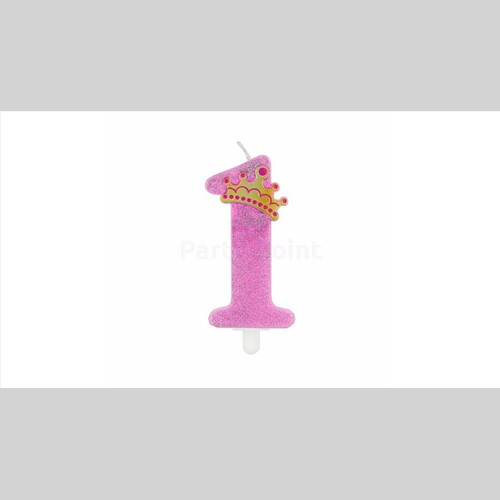 Glitteres gyertya 1. szülinapra lányoknak - 9 cm