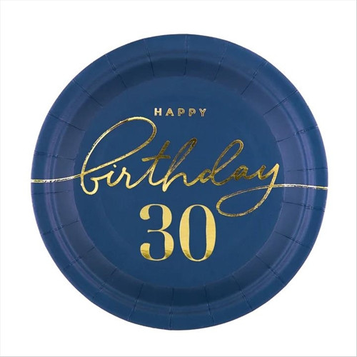 Tengerészkék papírtányér Happy Birthday 30  - 6 db