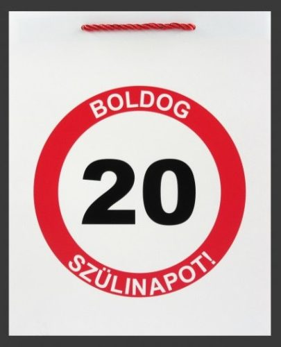 Ajándéktasak - sebességkorlátozó mintás 20. születésnapra (26 x 32 cm)
