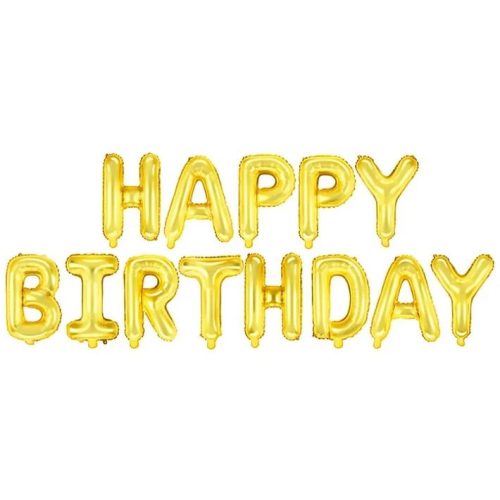 Happy Birthday levegős felirat - arany 40cm-es