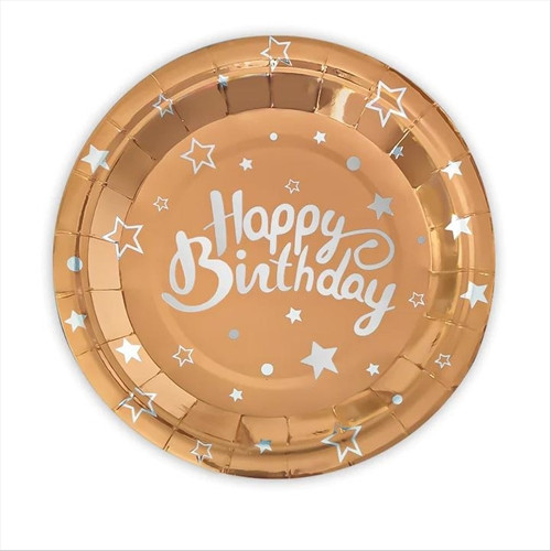 Happy Birthday rose gold papírtányér tányér -  6 db