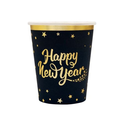 Happy New Year pohár fekete-arany 220ml 6 db/csomag