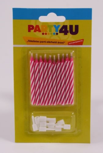 Gyertya magic rózsaszín 10 db+tartó