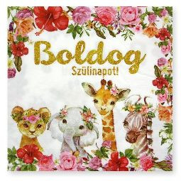 Szalvéta - Boldog Szülinapot - állatos 16 db/csomag