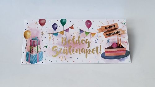 Díszboríték - Boldog Szülinapot (lufis, tortás) - 20 x 10 cm