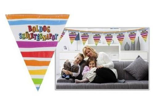 Csíkos zászlósor Boldog Szülinapot felirattal - 3,6 m
