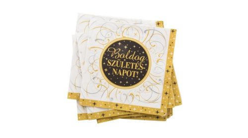 Boldog születésnapot szalvéta - elegáns 33 X 33 cm 16 db/csomag