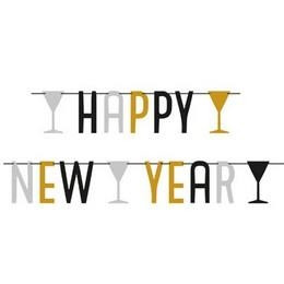Happy New Year Feliratú Betűfüzér, 180 cm-es