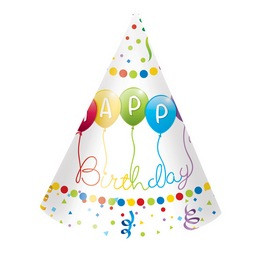 Party Kalap  - Happy Birthday feliratú lufis 6db/csomag