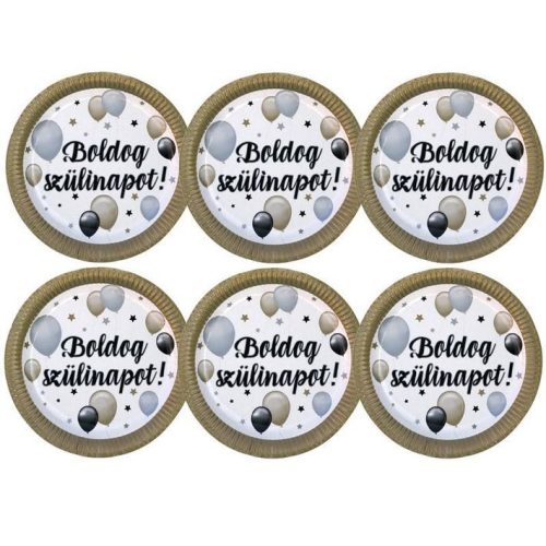 Boldog Szülinapot! Elegáns Léggömbös Parti Papír Tányér-23cm-es 6 db-os