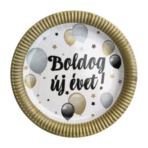 Boldog Új Évet! elegáns léggömbös papír tányér