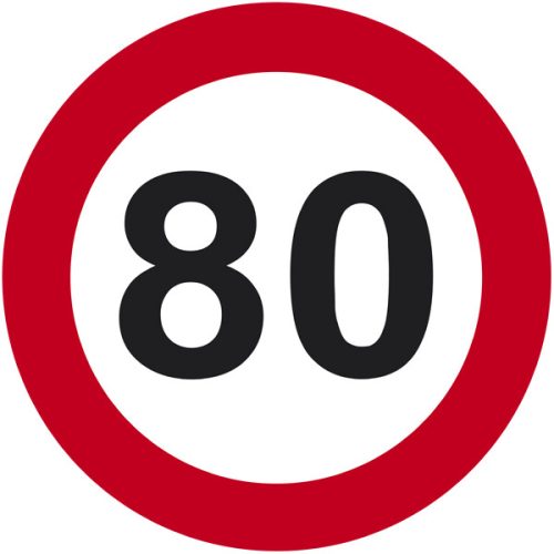 80. Sebességkorlázozó Számos Születésnapi Tábla - 40 cm