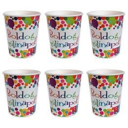 Boldog Szülinapot színes konfettis party pohár 250 ml, 6DB-os