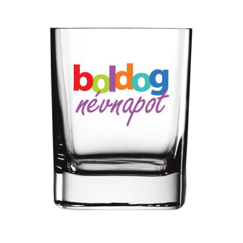 Boldog névnapot feliratú whiskey-s üvegpohár