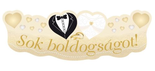 Sok Boldogságot! Feliratú Arany Esküvői Banner