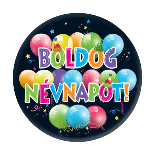 Boldog névnapot kitűző léggömb mintával - 5,5 cm