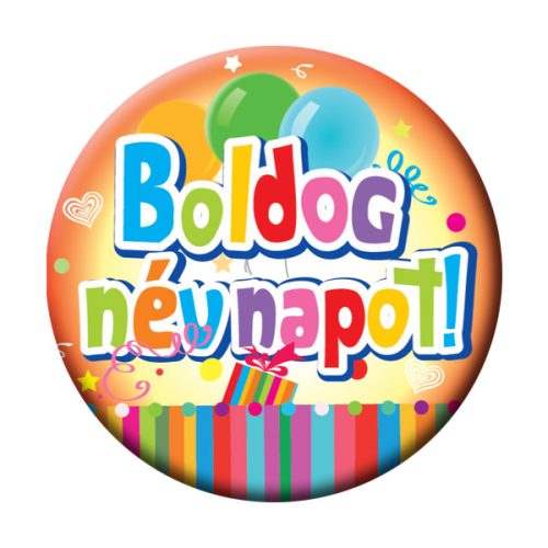 Boldog névnapot feliratos színes kitűző - 5,5 cm