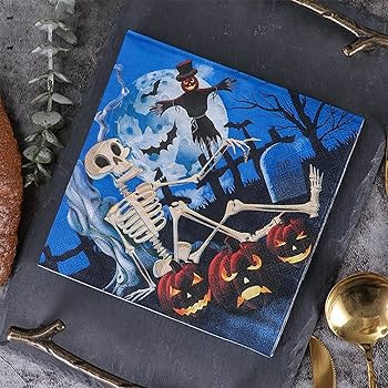Rémisztő csontváz mintás szalvéta halloweenra, 15 db